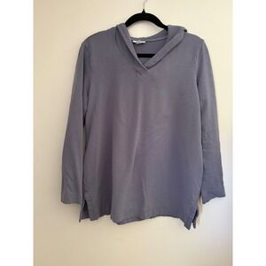 J. Jill Pure Gray V Neck Hoodie Pullover Long Sleeve Casual Top Women‎ Size M